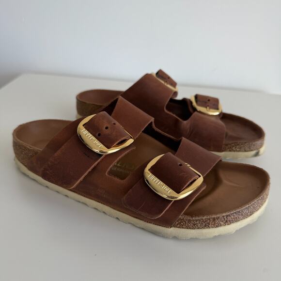 Birkenstock Arizona Big Buckle Sandal 38 Brown Cognac Leather Slide 7 - 7.5 US - Picture 2 of 13